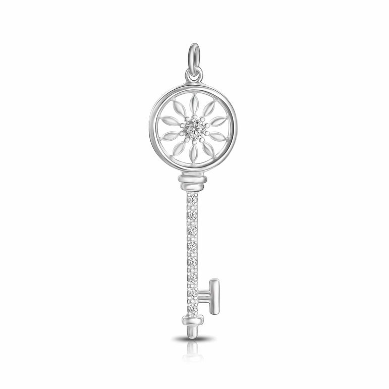 Circle Compass Key Pendant Silver Pendant Necklace