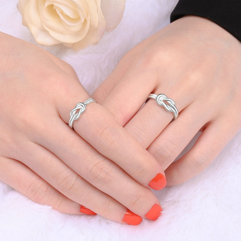 Braided Knot Silver Promise Rings for Couples Set Couple Ring