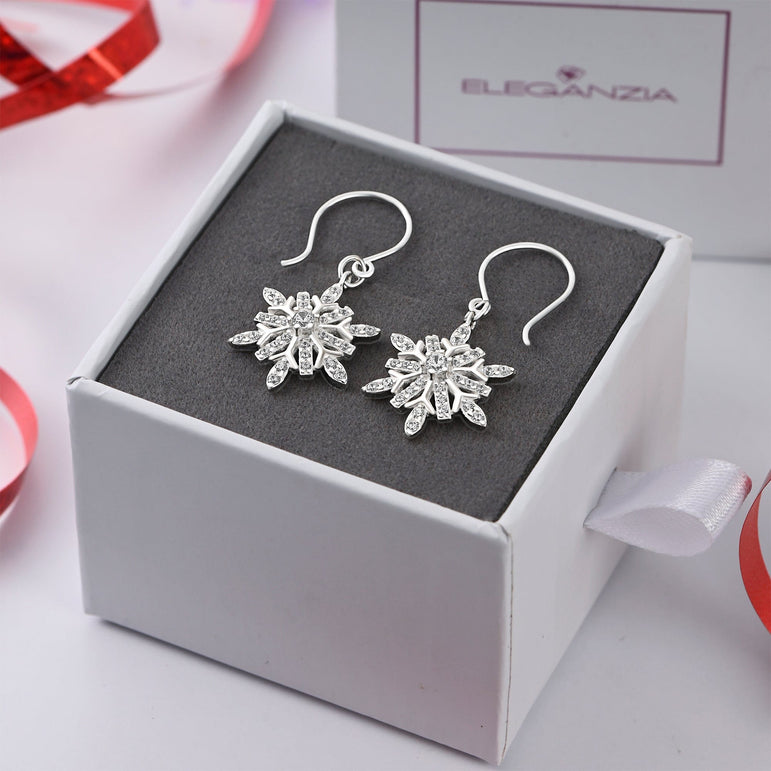 Frozen Winter CZ Snowflake Drop Earrings Silver Drop Earrings