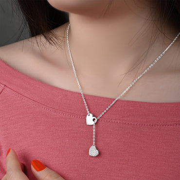 Entangled Heart Necklace Silver Adjustable Y Necklace Pendant Necklace
