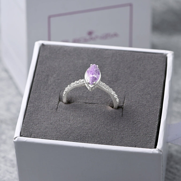 Lavender CZ Marquise Engagement Ring Vintage Silver Promise Ring