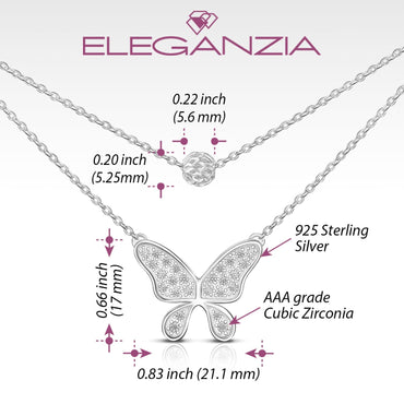 Dazzling CZ Layered Butterfly Silver Necklace Pendant Necklace