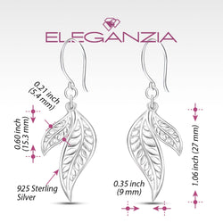 Feathered Leaf Drop Earrings Silver Dangle Earrings Drop Earrings