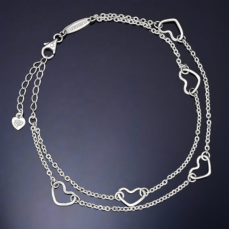 Layered Open Heart Anklet Sterling Silver Anklet
