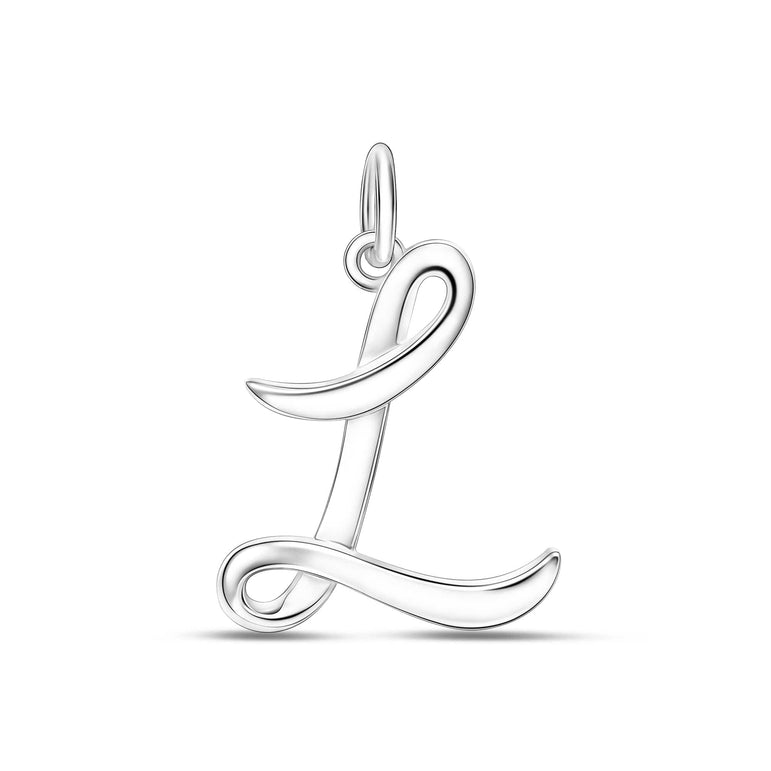 Cursive Initial Pendant Sterling Silver, 26 Alphabets Pendant