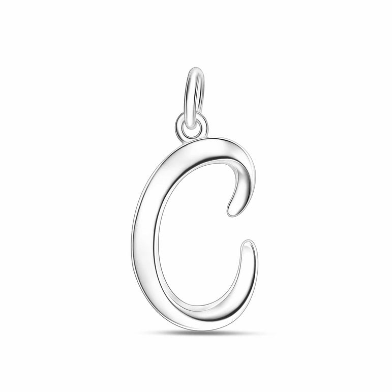 Cursive Initial Pendant Sterling Silver, 26 Alphabets Pendant