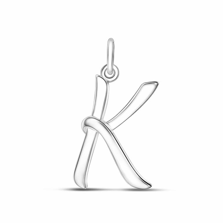 Cursive Initial Pendant Sterling Silver, 26 Alphabets Pendant