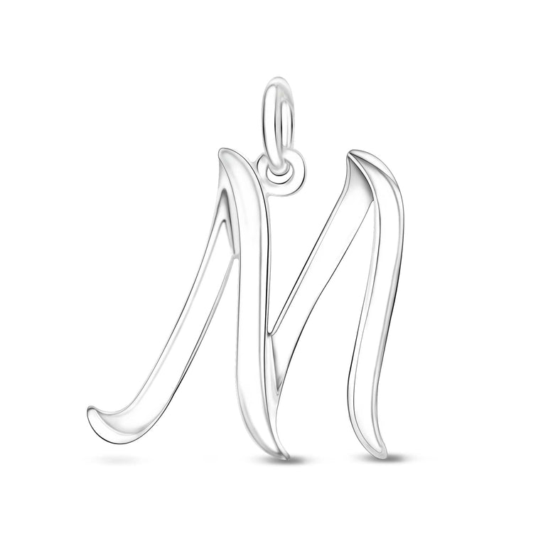 Cursive Initial Pendant Sterling Silver, 26 Alphabets Pendant