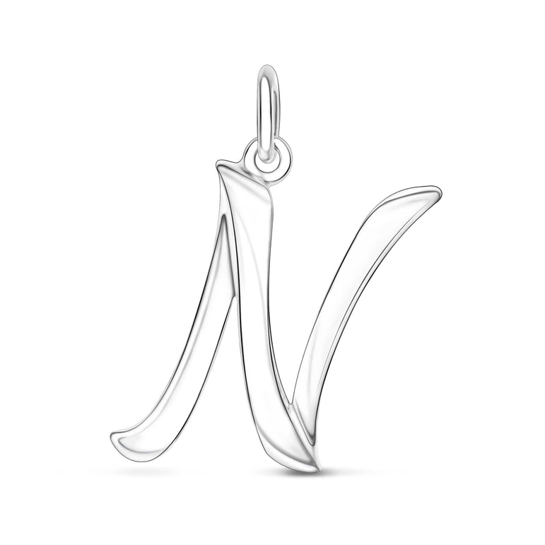 Cursive Initial Pendant Sterling Silver, 26 Alphabets Pendant