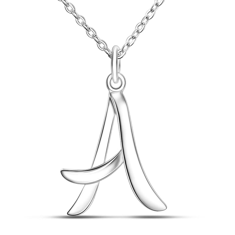 Cursive Letter Necklace Sterling Silver, 18"-20" Pendant Necklace