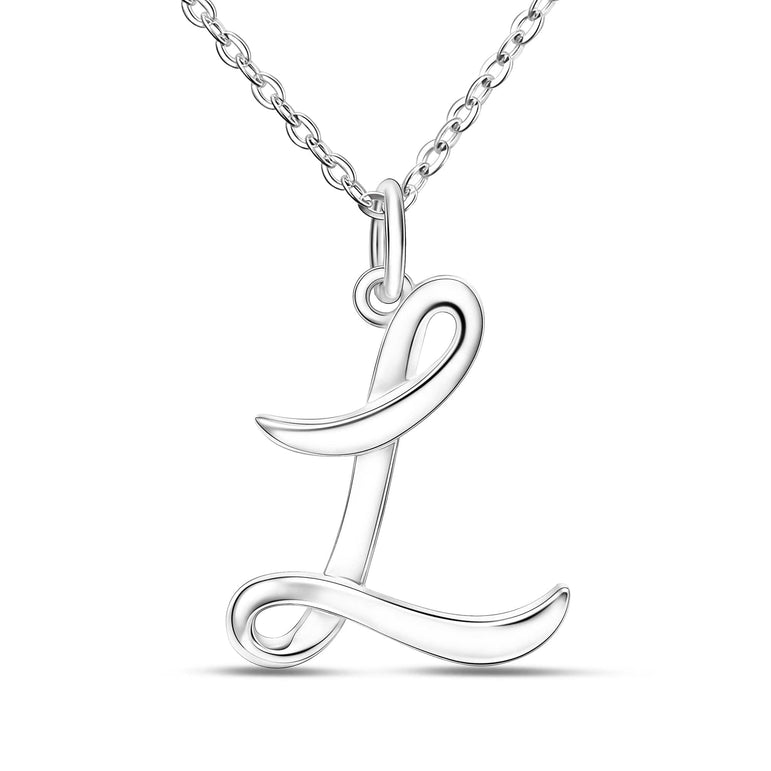 Cursive Letter Necklace Sterling Silver, 26 Alphabets Pendant Necklace