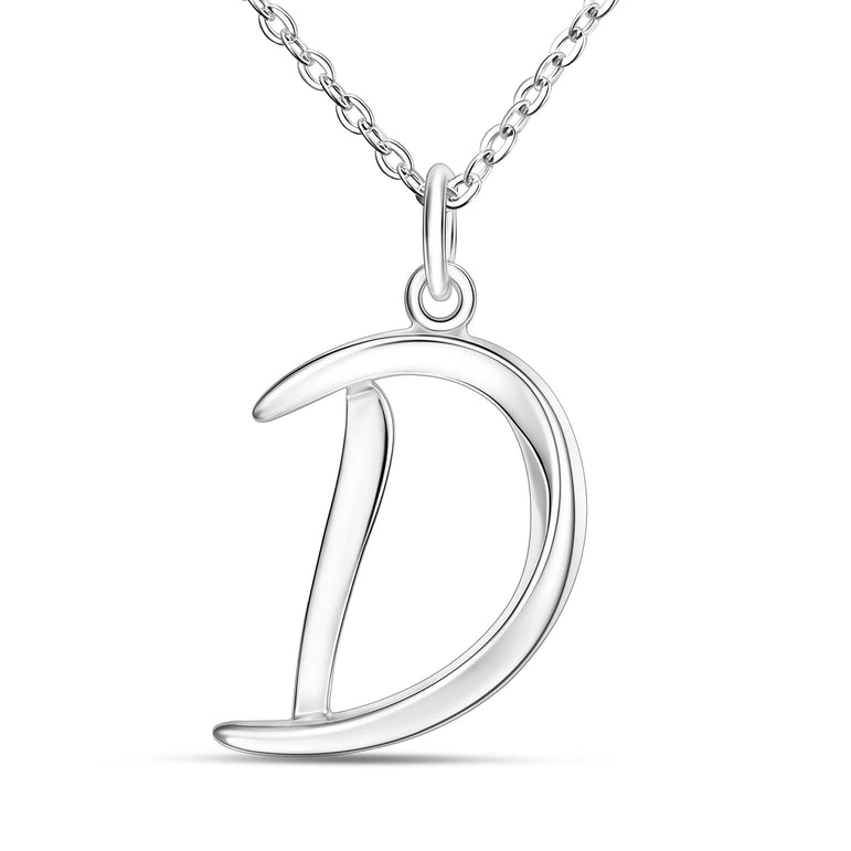 Cursive Letter Necklace Sterling Silver, 26 Alphabets Pendant Necklace