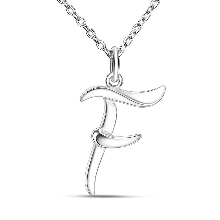 Cursive Letter Necklace Sterling Silver, 26 Alphabets Pendant Necklace
