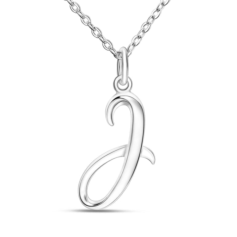 Cursive Letter Necklace Sterling Silver, 26 Alphabets Pendant Necklace