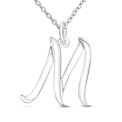 Cursive Letter Necklace Sterling Silver, 26 Alphabets Pendant Necklace