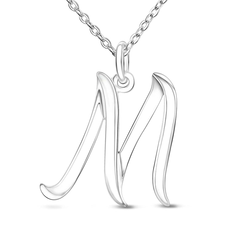 Cursive Letter Necklace Sterling Silver, 26 Alphabets Pendant Necklace