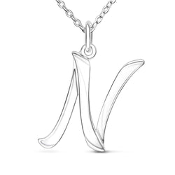 Cursive Letter Necklace Sterling Silver, 26 Alphabets Pendant Necklace