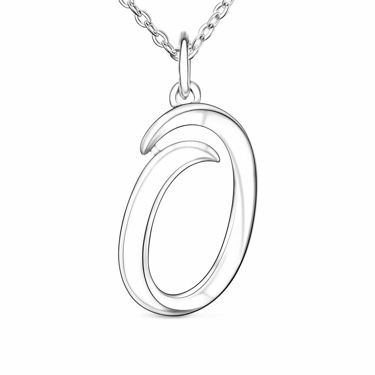 Cursive Letter Necklace Sterling Silver, 18"-20" Pendant Necklace O / 16"-18" / High Polished