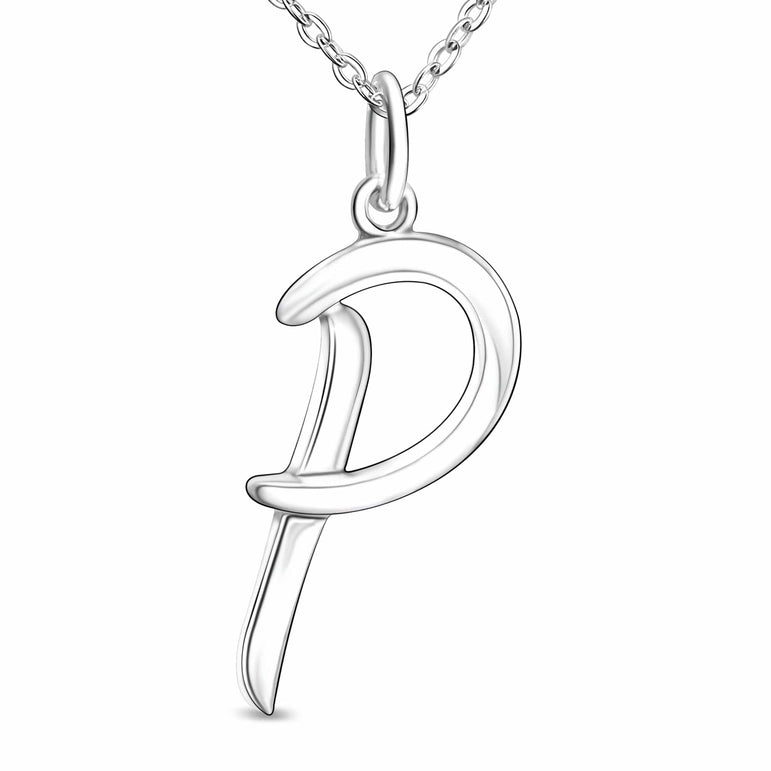 Cursive Letter Necklace Sterling Silver, 26 Alphabets Pendant Necklace