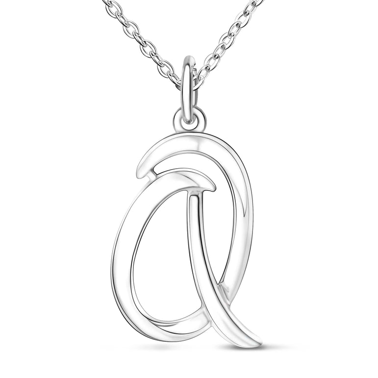 Cursive Letter Necklace Sterling Silver, 26 Alphabets Pendant Necklace