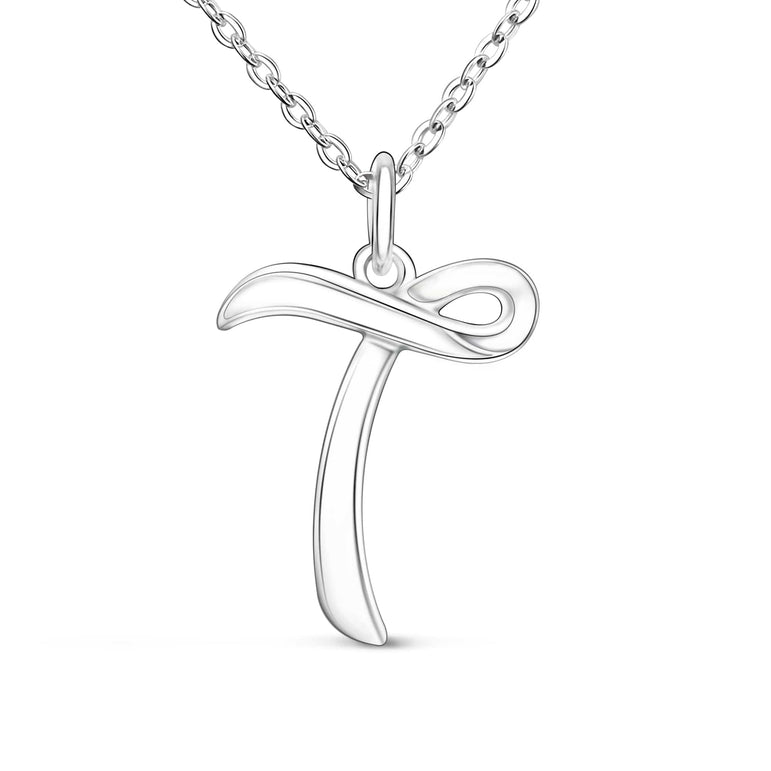 Cursive Letter Necklace Sterling Silver, 26 Alphabets Pendant Necklace