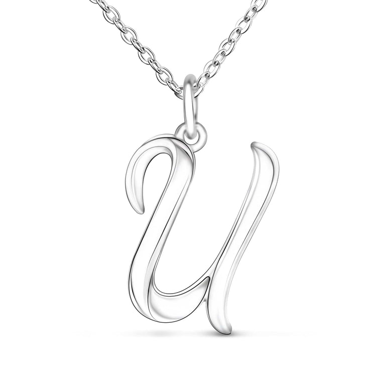 Cursive Letter Necklace Sterling Silver, 26 Alphabets Pendant Necklace