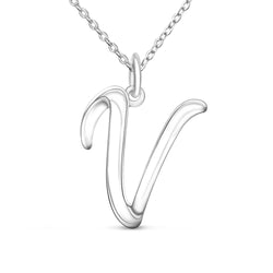 Cursive Letter Necklace Sterling Silver, 26 Alphabets Pendant Necklace