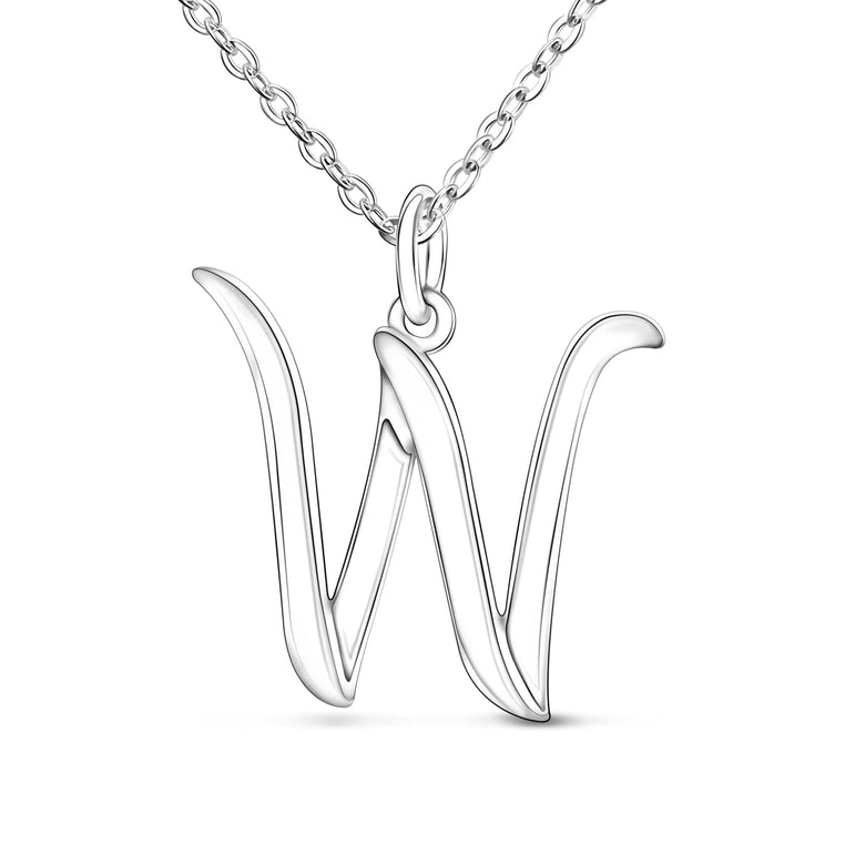 Cursive Letter Necklace Sterling Silver, 26 Alphabets Pendant Necklace