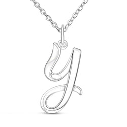 Cursive Letter Necklace Sterling Silver, 26 Alphabets Pendant Necklace