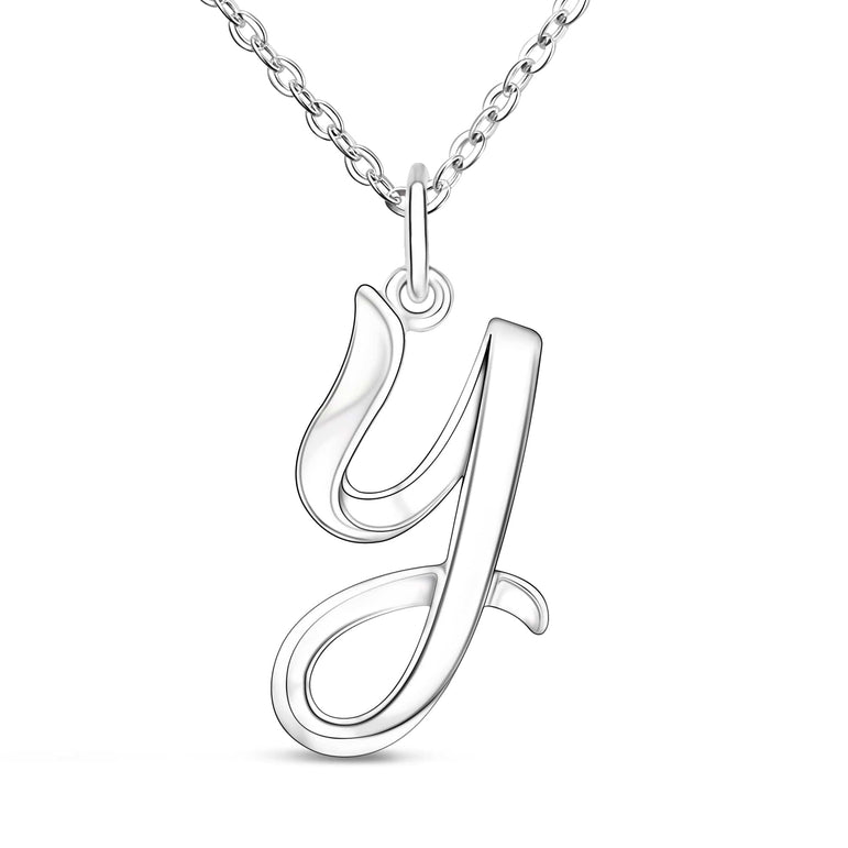 Cursive Letter Necklace Sterling Silver, 26 Alphabets Pendant Necklace