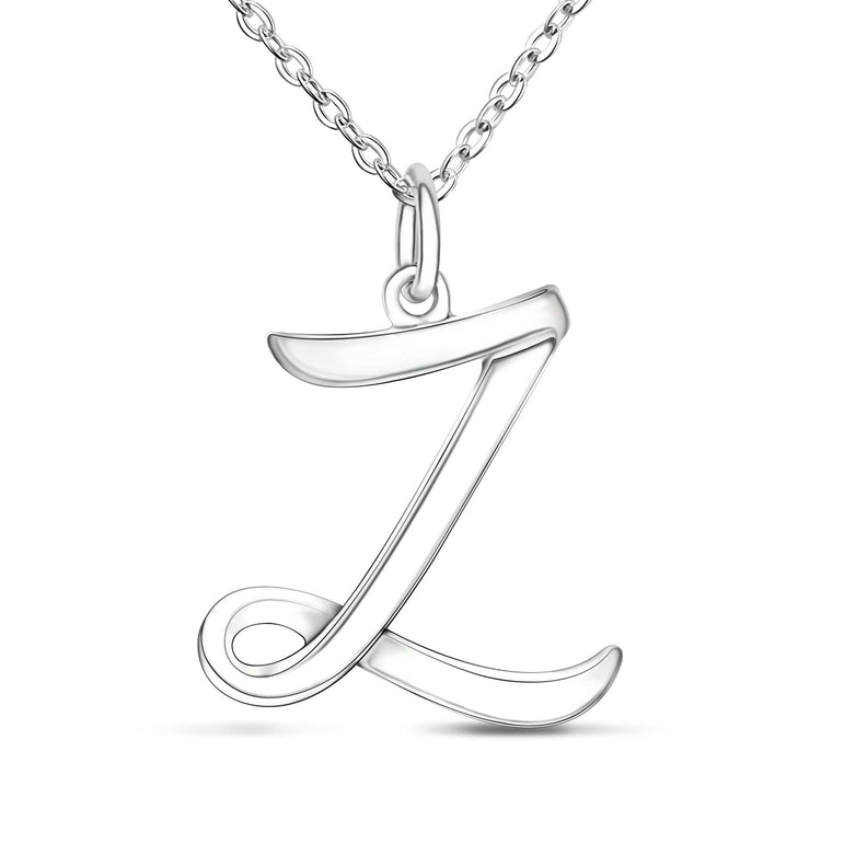 Cursive Letter Necklace Sterling Silver, 18"-20" Pendant Necklace Z / 16"-18" / High Polished