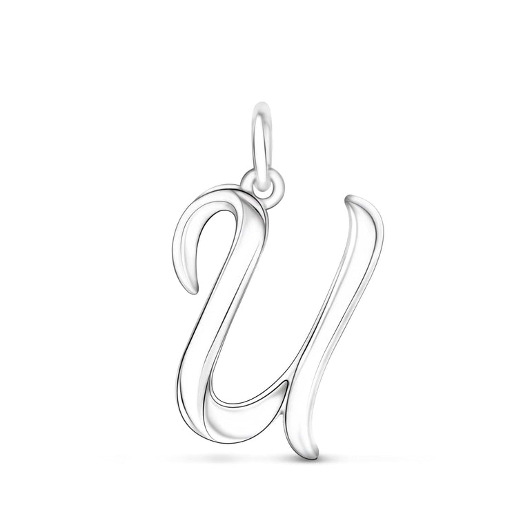 Cursive Initial Pendant Sterling Silver, 26 Alphabets Pendant