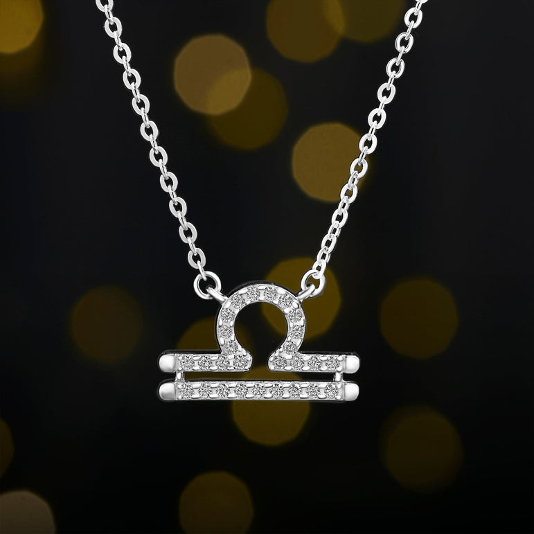 Libra Zodiac Necklace Silver Constellation Horoscope Pendant Necklace