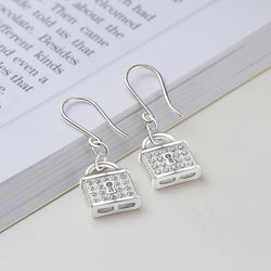 CZ Lock Earrings Silver Drop Earrings
