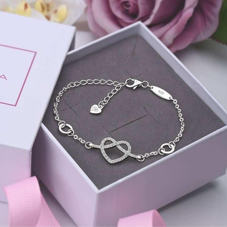 Infinity Heart Knot Friendship Bracelet Sterling Silver Bracelet