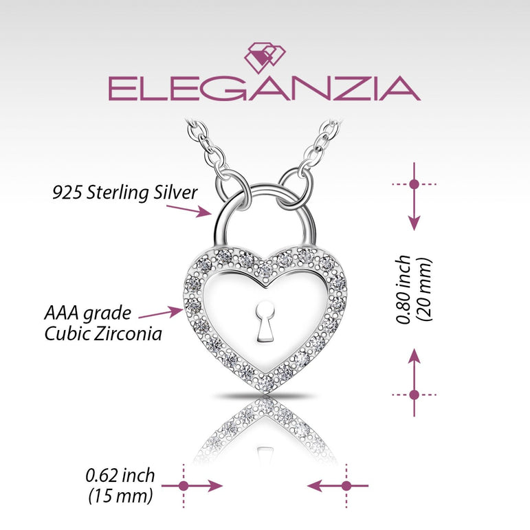 Sterling Silver Heart Lock Necklace with CZ Pendant Necklace