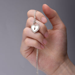 Sterling Silver Heart Lock Necklace with CZ Pendant Necklace