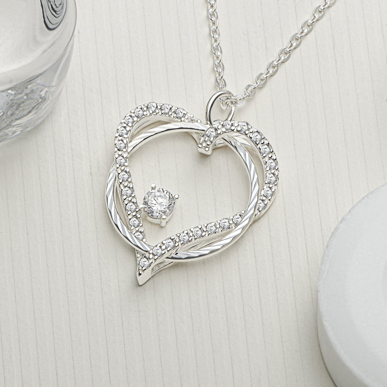 Circle Interlocked Heart Necklace Sterling Silver Pendant Necklace Pendant + Chain
