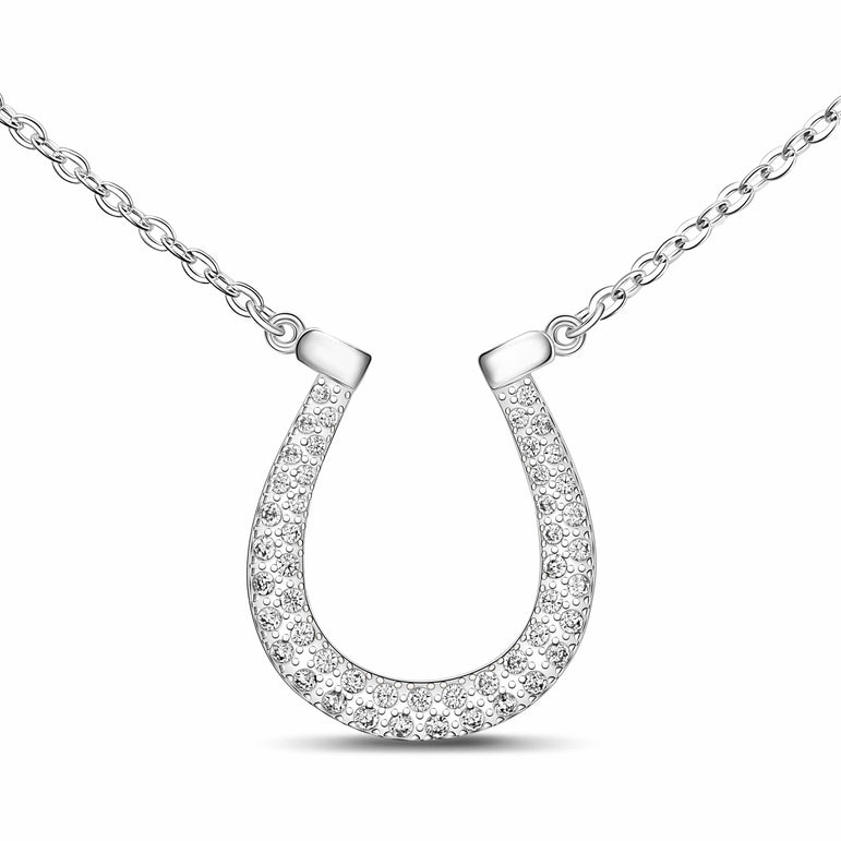 Lucky Horseshoe Necklace Sterling Silver with CZ Pendant Necklace