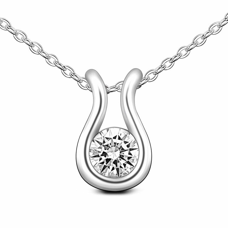 Lyre Horseshoe Cubic Zirconia Necklace Sterling Silver Pendant Necklace