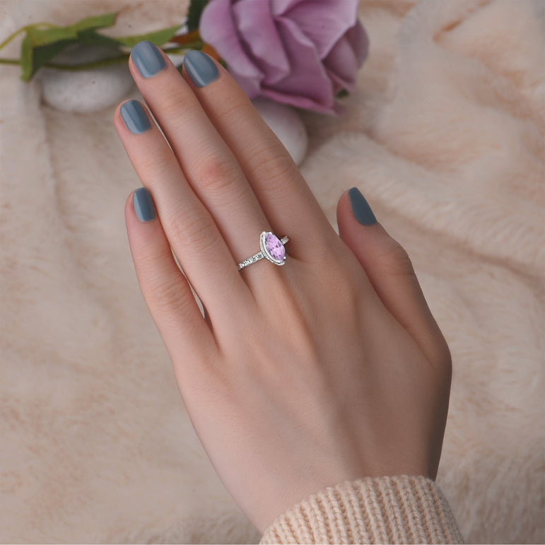 Lavender CZ Marquise Engagement Ring Vintage Silver Promise Ring