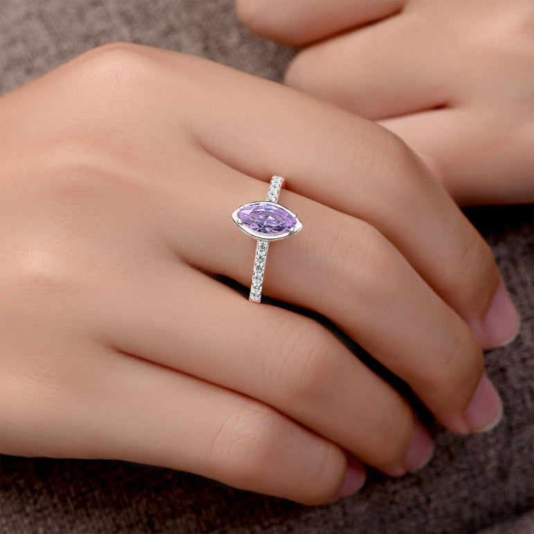 Lavender CZ Marquise Engagement Ring Vintage Silver Promise Ring