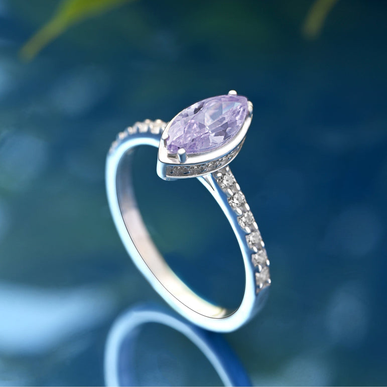 Lavender CZ Marquise Engagement Ring Vintage Silver Promise Ring