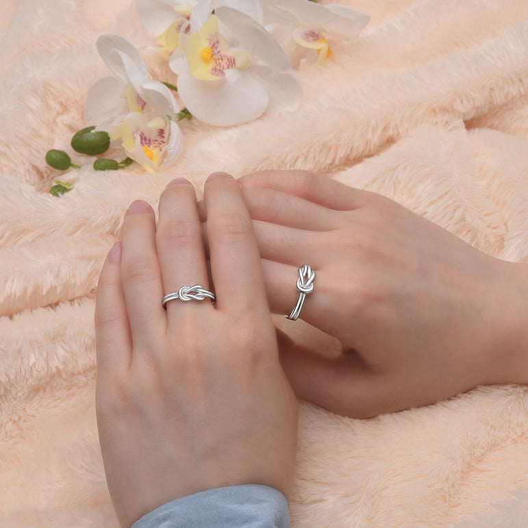 Braided Knot Silver Promise Rings for Couples Set Couple Ring