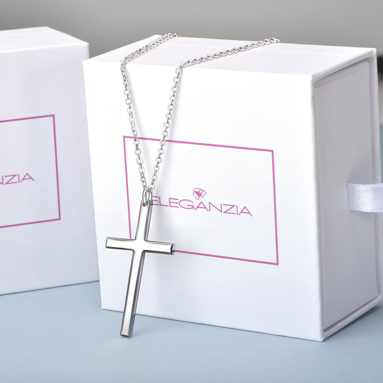 Christian Cross Necklaces For Men Sterling Silver Long Necklaces Pendant + Chain