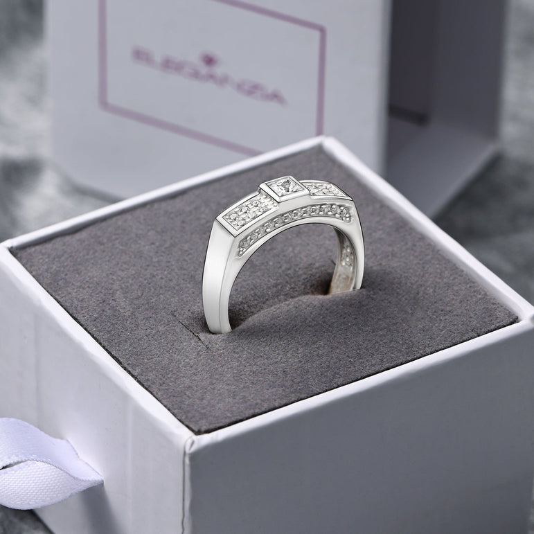 Sterling Silver Princess Cut Engagement Rings for Men Promise Ring