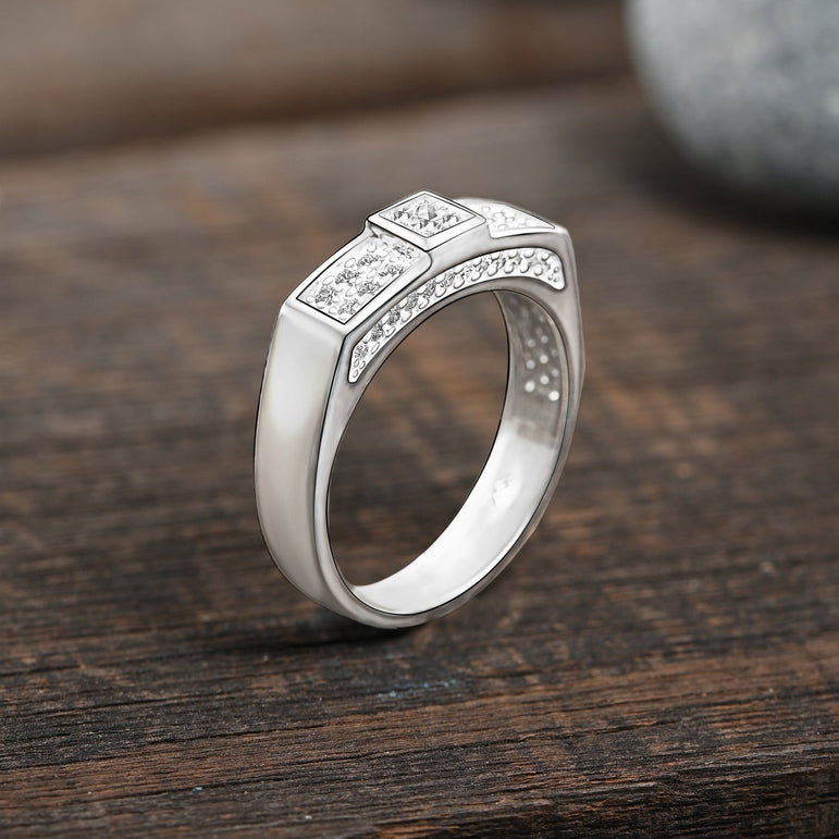Sterling Silver Princess Cut Engagement Rings for Men Promise Ring
