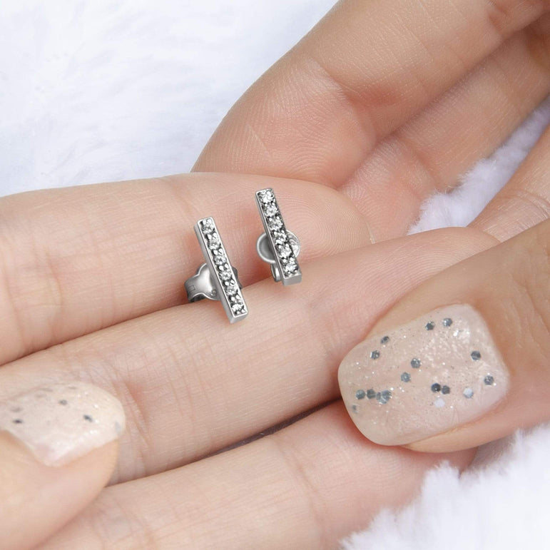 CZ Bar Earrings Silver Stud Earrings Stud Earrings