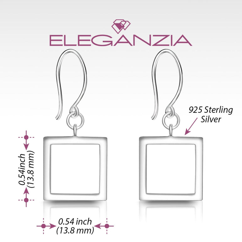 Open Square Sterling Silver Dangle Earrings for Her Drop Earrings