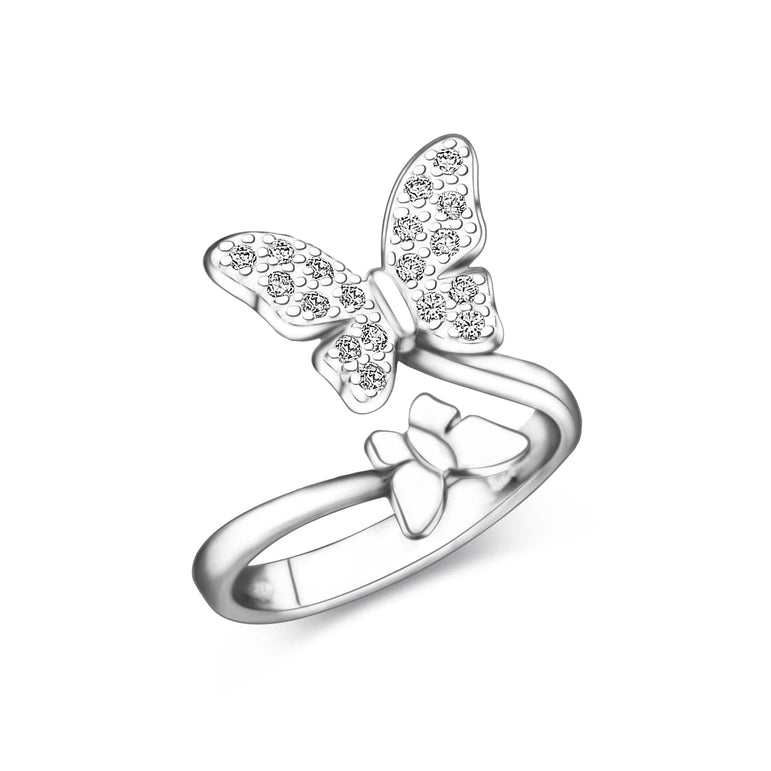 Two Butterfly Ring Sterling Silver Adjustable Adjustable Ring
